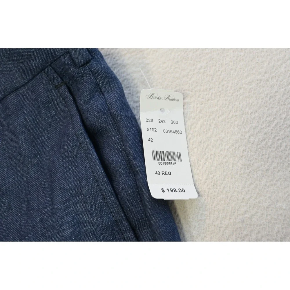 Brooks Brothers Dress Pants Men 40 Blue Solbiati Linen Madison Herringbone NEW